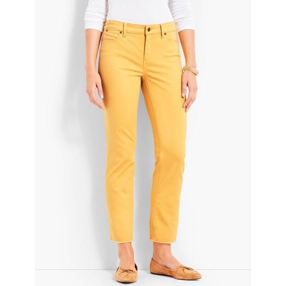 NWT Talbots Flawless Five Pocket Frayed Hem Slim Ankle Jeans in Yellow, Size 4P - Picture 3 of 16